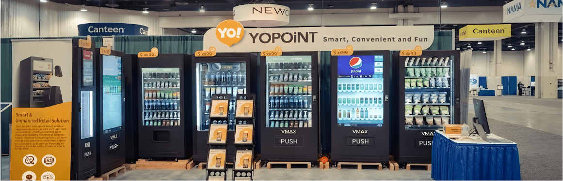 YO!POINT expo booth with VMAX vending machines